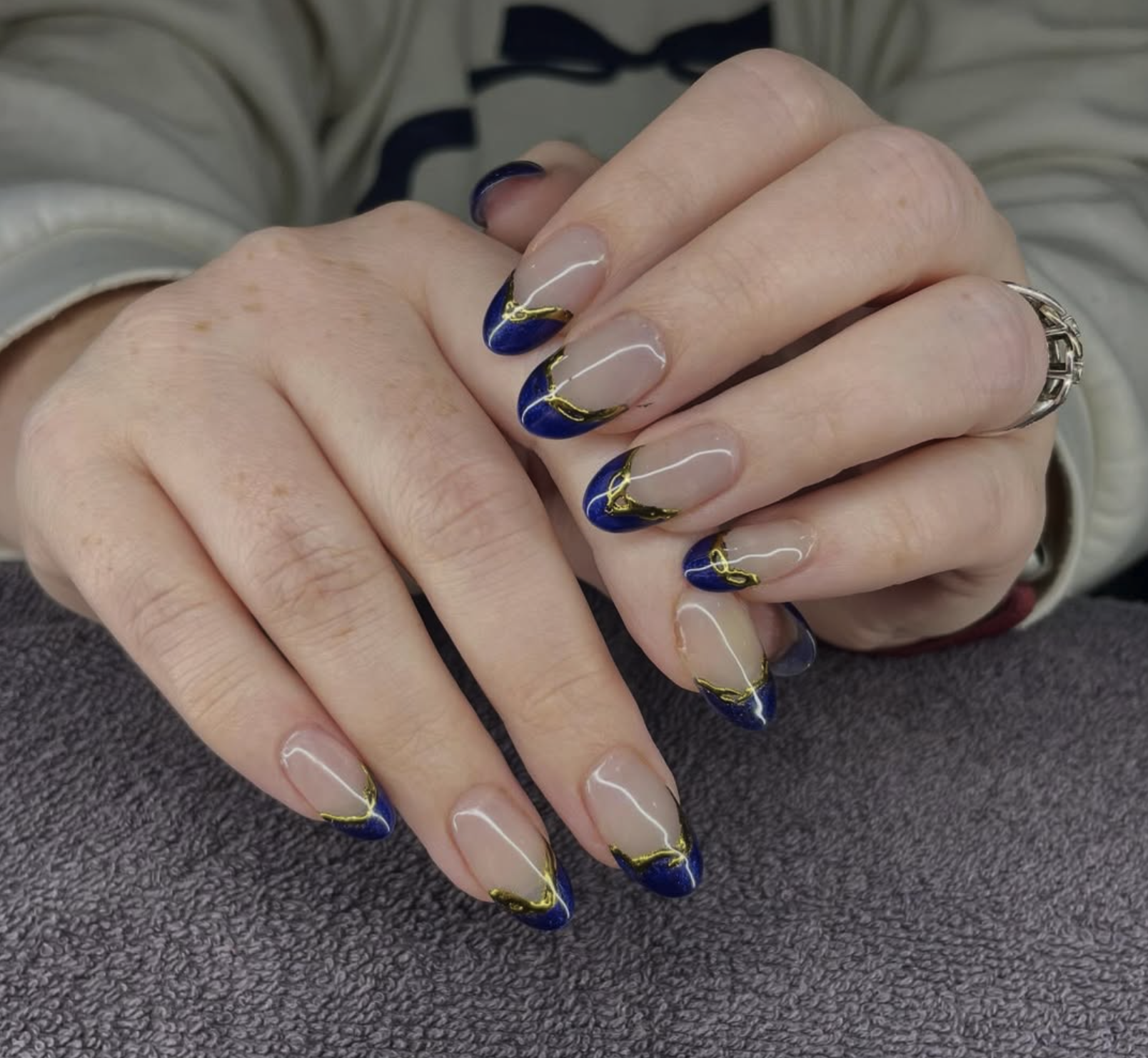 blue-gold-tip-nail-design-images-salon-spa green nail design at Images Salon & Spa by Melanie